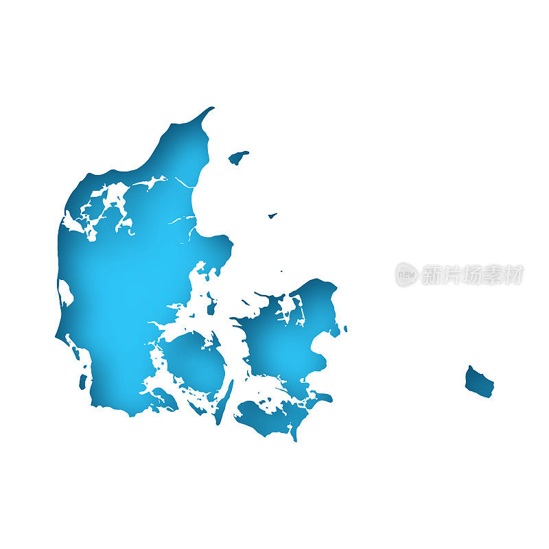 丹麦地图-蓝色背景的白纸