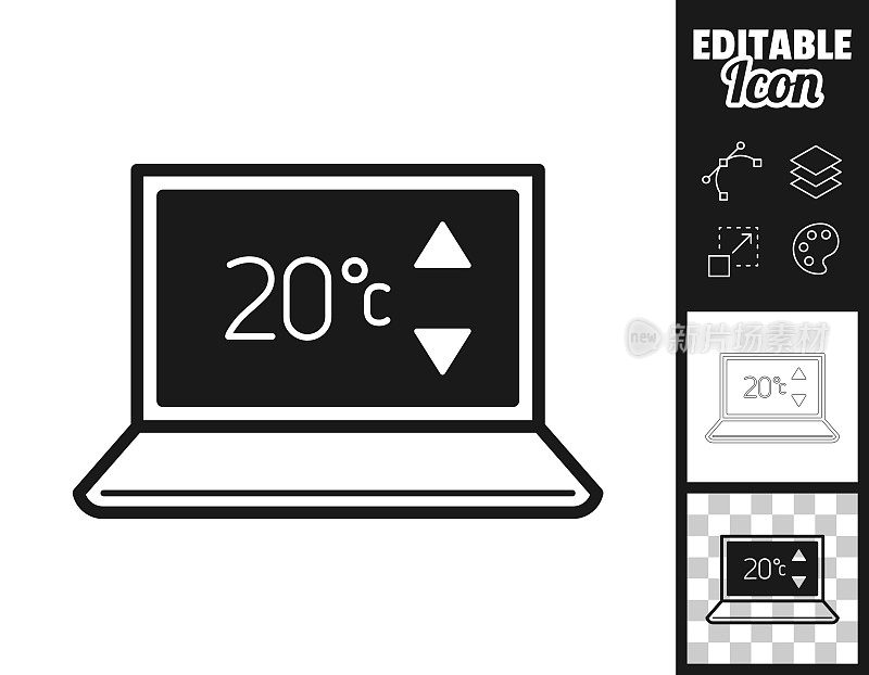 带加热控制的笔记本电脑。图标设计。轻松地编辑