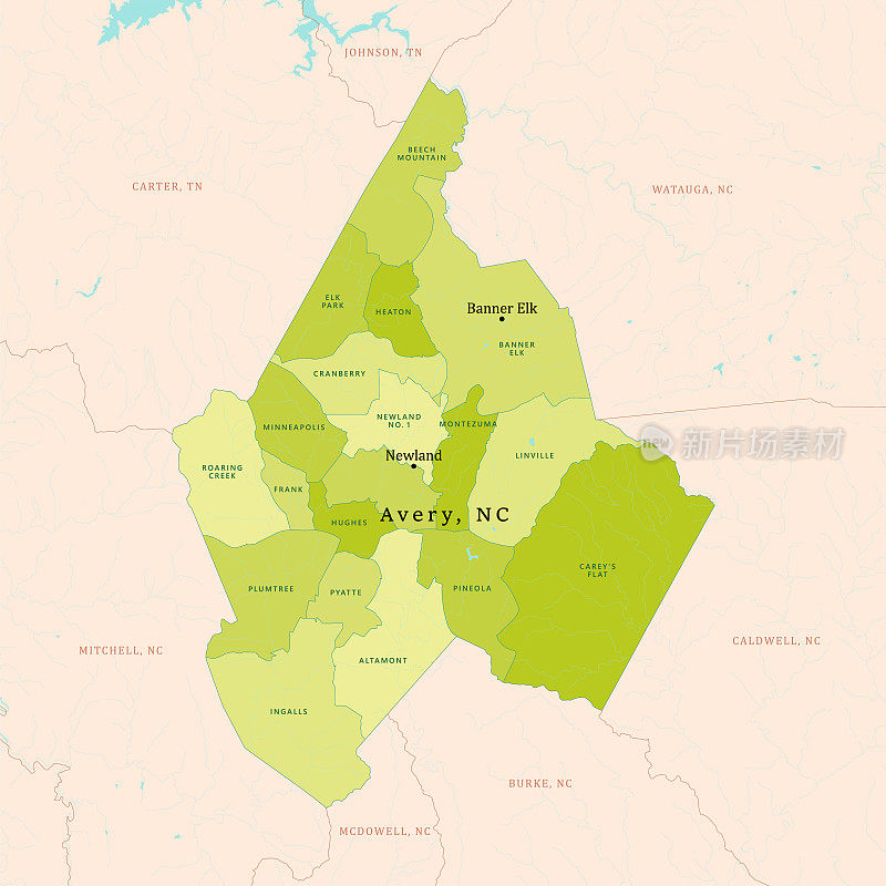 NC艾弗里县矢量地图