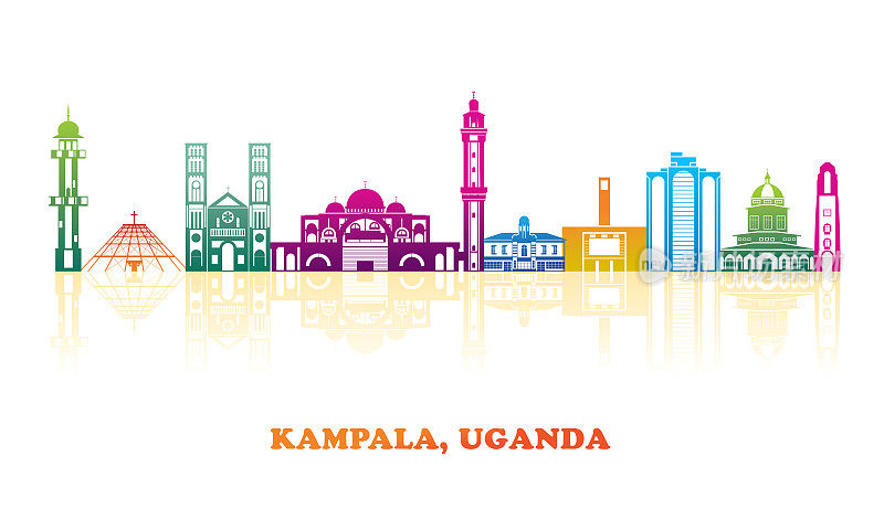 乌干达坎帕拉市色彩斑斓的天际线全景