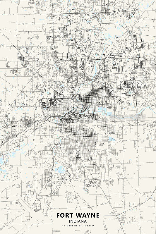 韦恩堡，印第安纳州，美国矢量地图