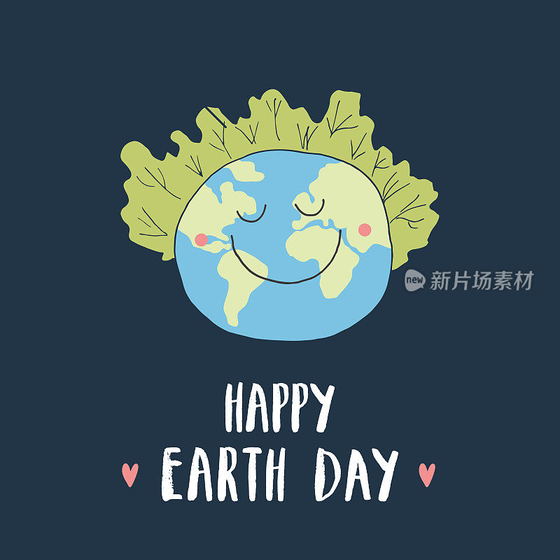 地球日庆祝贺卡，地球日快乐字母。矢量图