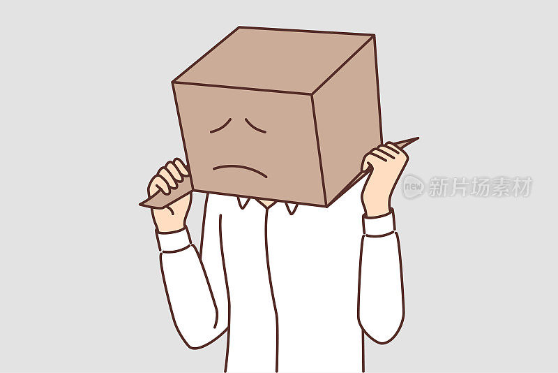 由于快递公司的问题，头上顶着纸板箱，脸上涂着悲伤的表情