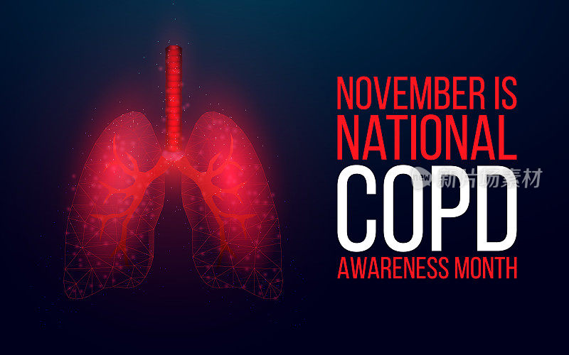 慢性阻塞性肺疾病COPD认知月概念。带有肺和文本的横幅。矢量图