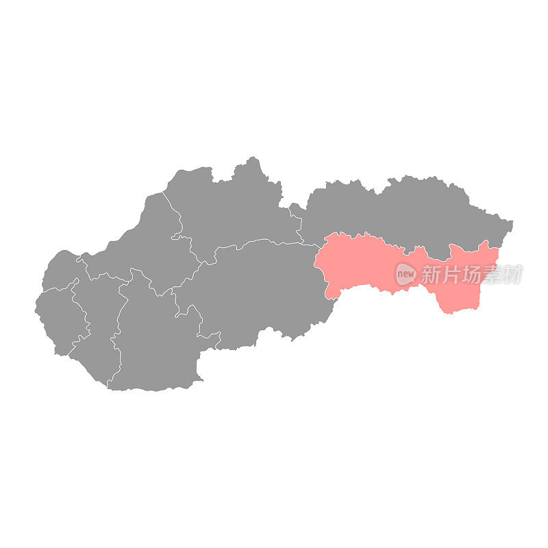 科希策地图，斯洛伐克地区。矢量插图。