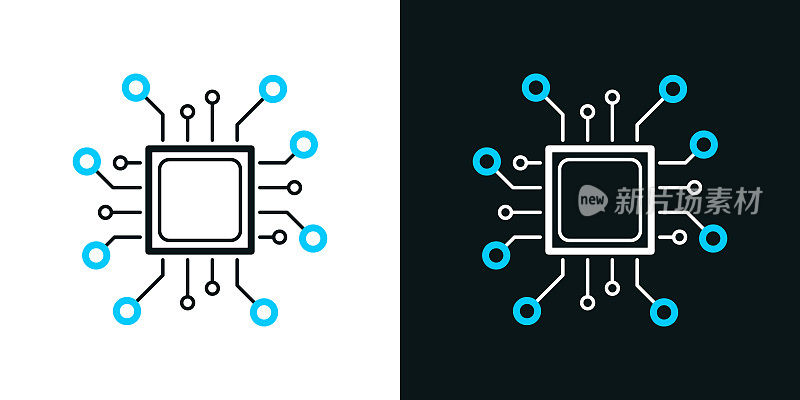 处理器。黑色或白色背景上的双色线条图标-可编辑笔触