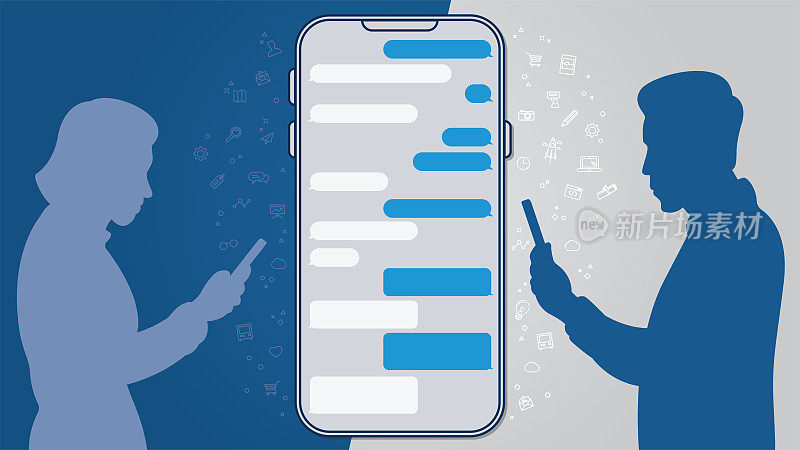 女人和男人用智能手机互相发短信