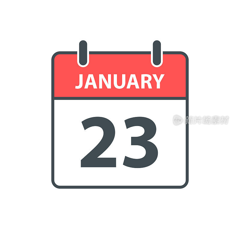 1月23日-每日日历图标在白色背景上的平面设计风格