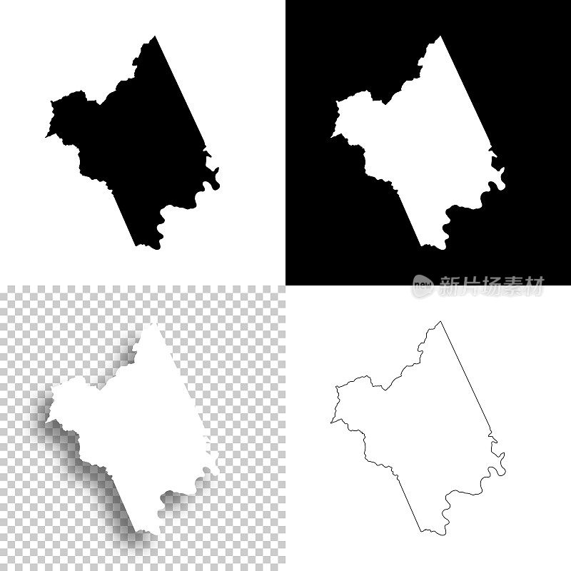 纳尔逊县，弗吉尼亚州。设计地图。空白，白色和黑色背景