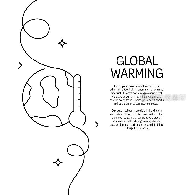 全球变暖图标的连续线条绘制。手绘符号矢量插图。