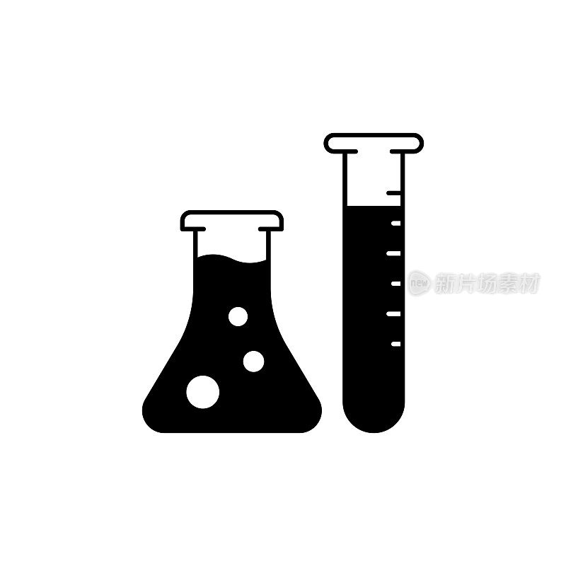 实验室固体图标设计在一个白色的背景。这个黑色的平面图标适用于信息图表、网页、移动应用程序、UI、UX和GUI设计。