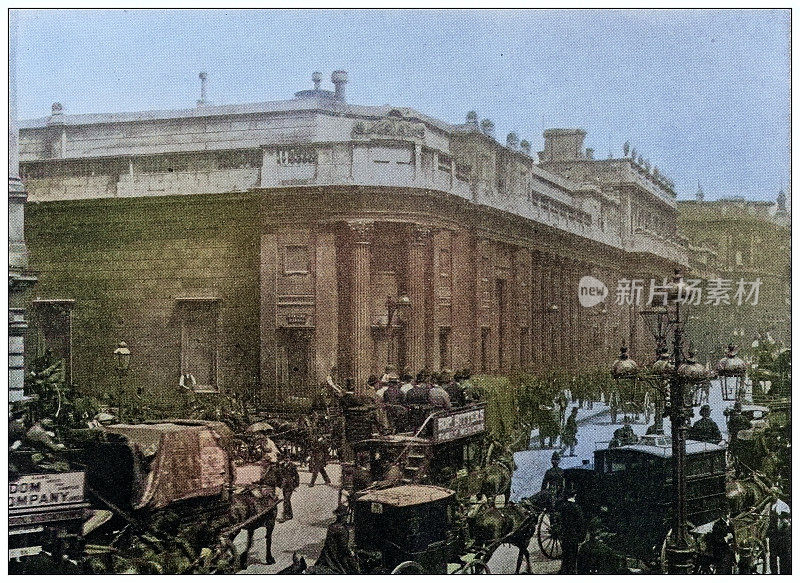 世界地标的古董照片(大约1894年):伦敦的英格兰银行