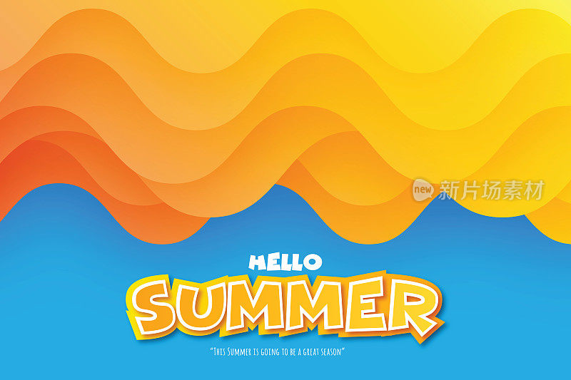 夏天的背景。抽象最小的夏季水平海报，封面，横幅，卡片与明亮的阳光在蓝天和大海。模板矢量股票插图