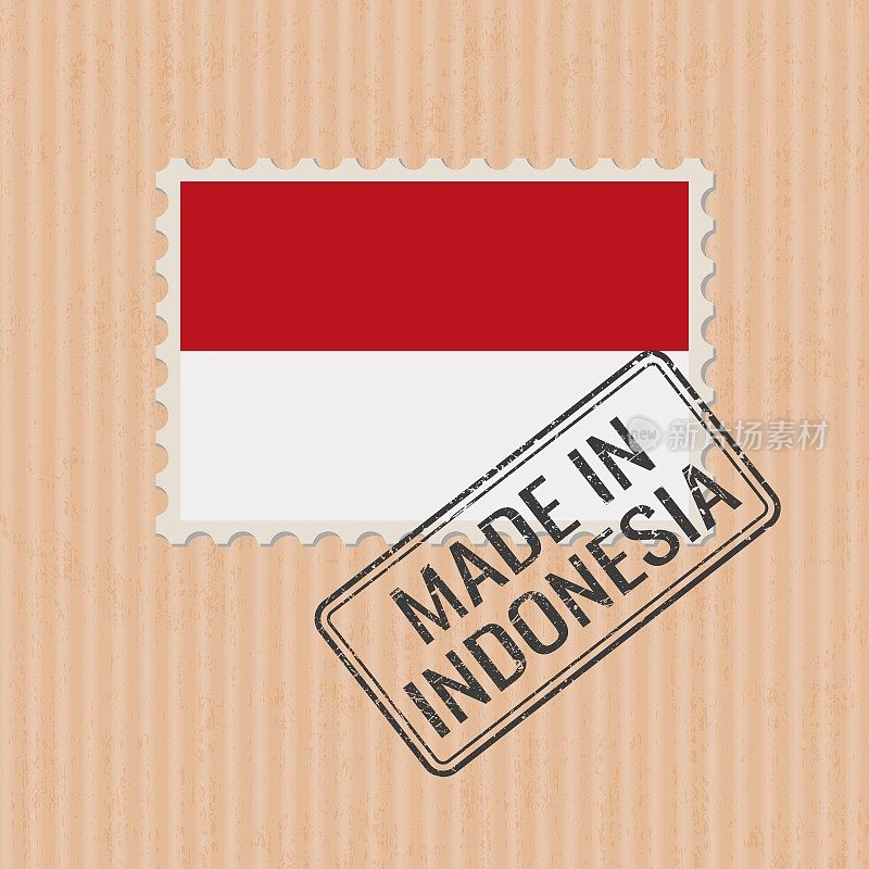 印尼制造徽章矢量。印尼国旗贴纸。油墨印章隔离在纸张背景上。