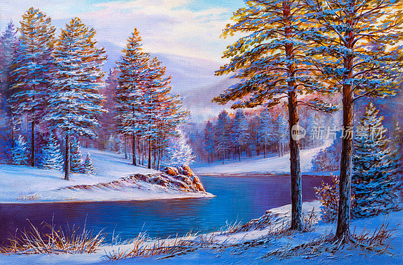 冬天的风景，油画