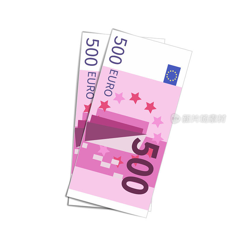 几张简单的500欧元钞票印在白色的钞票上