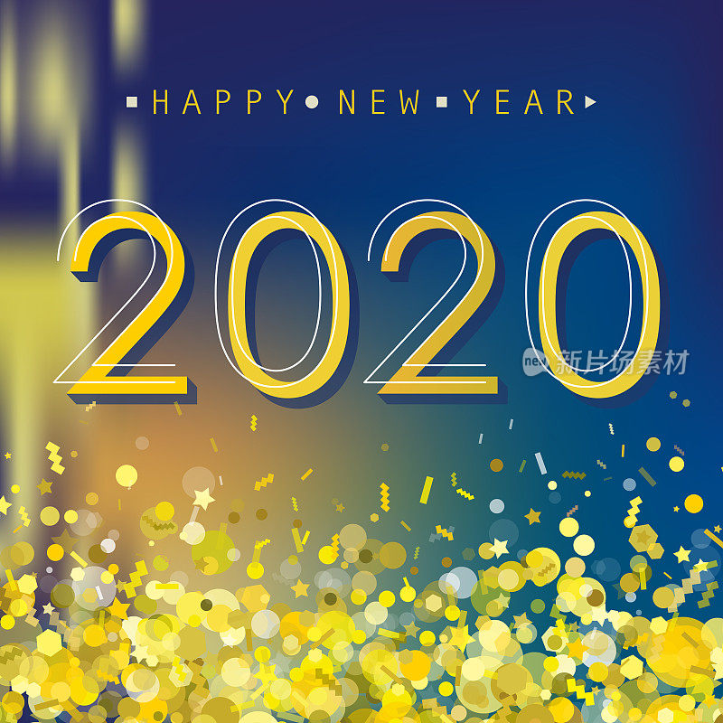 金色纸屑庆祝2020年新年贺词