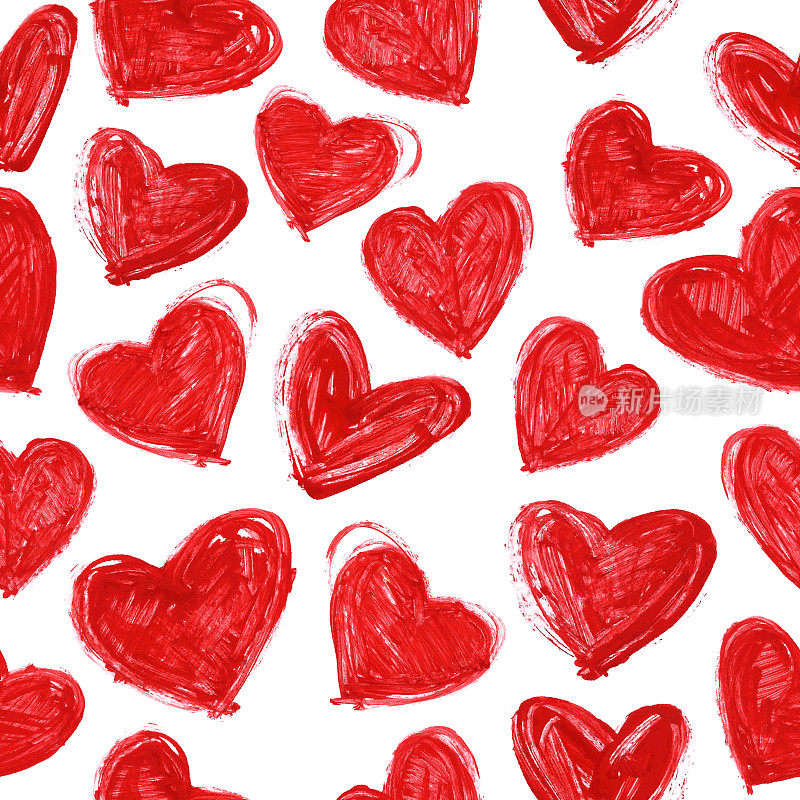 心画红色口红-抽象爱情插图矢量与一套小手绘心可见的缺陷和丙烯酸标记痕迹-自发绘画在光滑的白纸