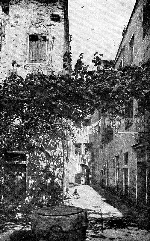 意大利威尼斯的庭院和街道――19世纪