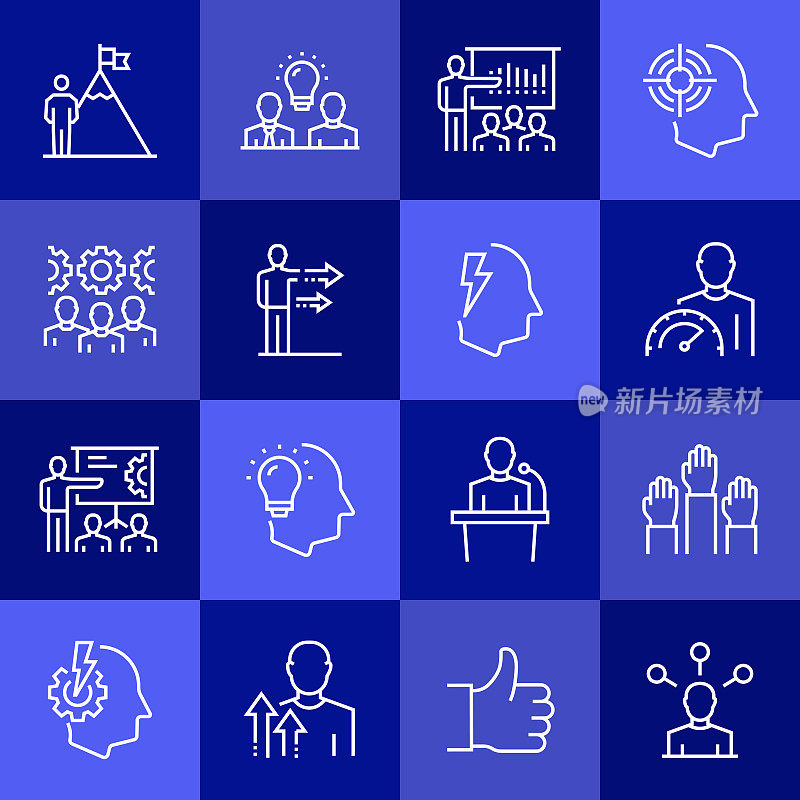 简单的商业动机相关的矢量线图标。大纲符号集合。