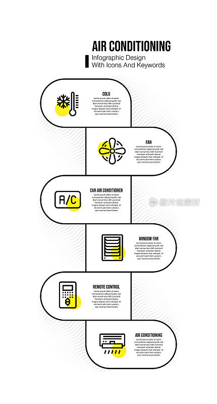 信息图设计模板与空调关键字和图标