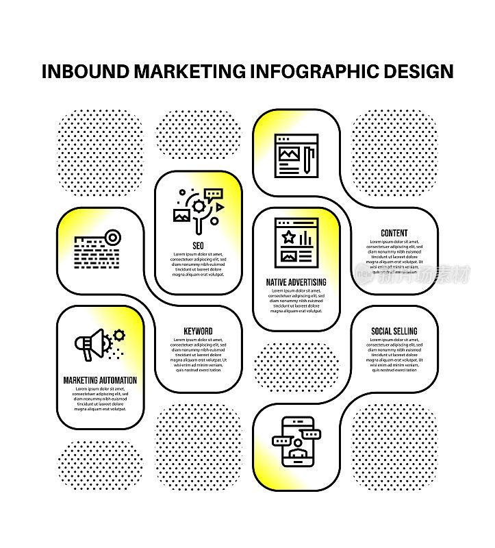 信息图表设计模板与入站营销关键字和图标