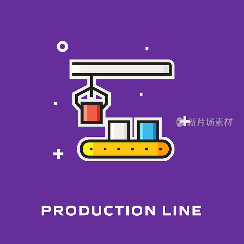 生产线相关的直线图标，矢量符号插图。