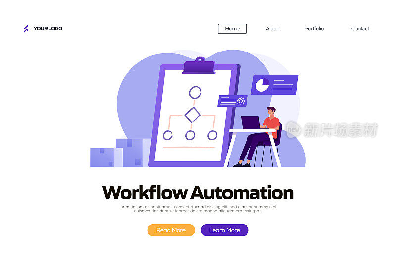 工作流程自动化概念矢量插图登陆页面模板，网站横幅，广告和营销材料，在线广告，业务演示等。