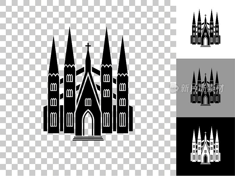 教堂建筑图标在棋盘透明的背景