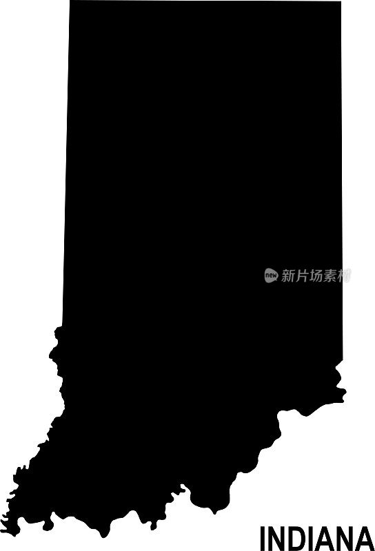 印第安纳州的黑色基本地图，以白色为背景