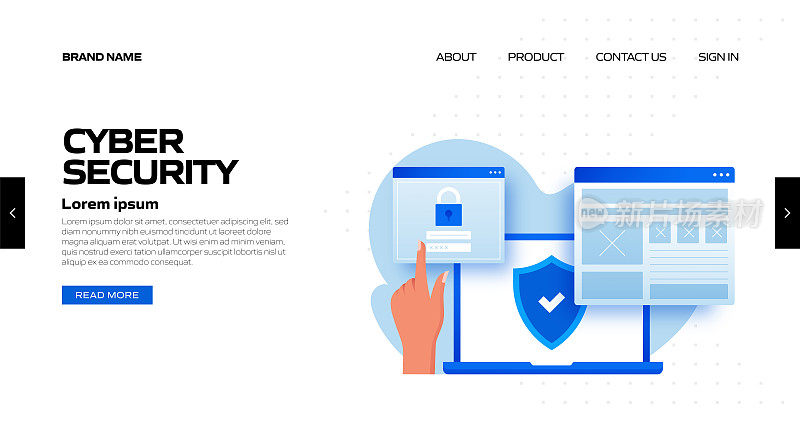 网络安全概念矢量插图登陆页面模板，网站横幅，广告和营销材料，在线广告，业务演示等。