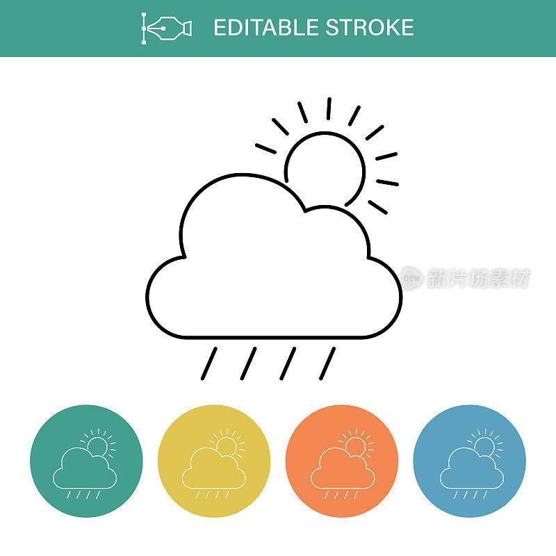 太阳阵雨-天气编辑细线图标