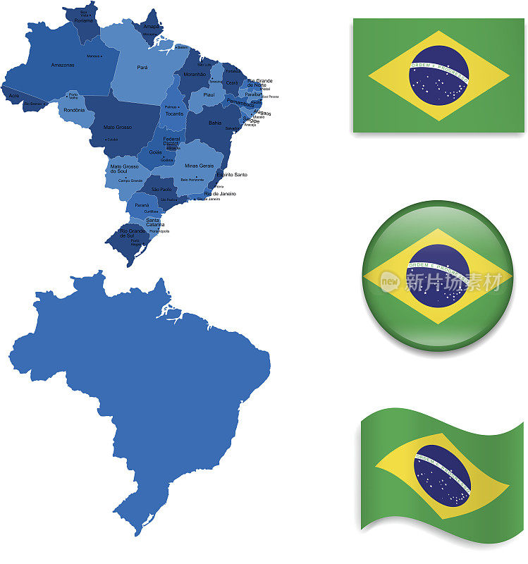 巴西地图和旗帜收藏