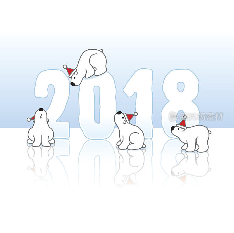 四只北极熊在2018年的冰天雪地里
