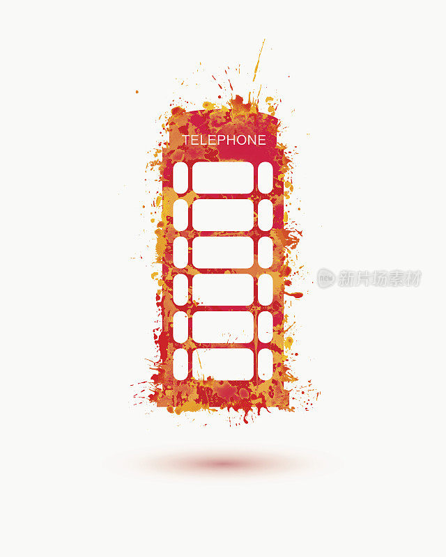 红色电话亭。飞溅的油漆