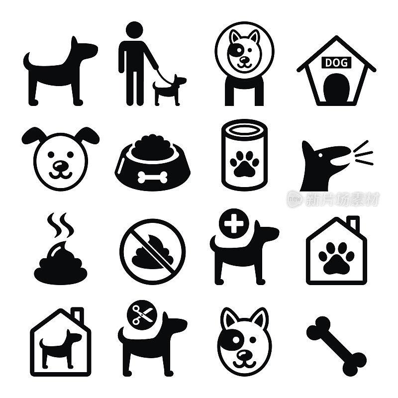 狗，宠物图标设置-兽医，狗的食物，狗酒店