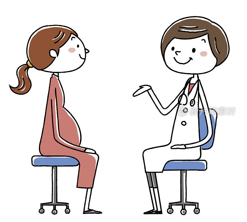 女医生兼病人。怀孕的女人。矢量插图。