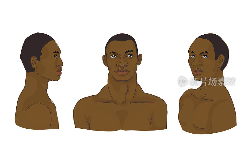 黑人非洲民族运动男子模特轮廓脸