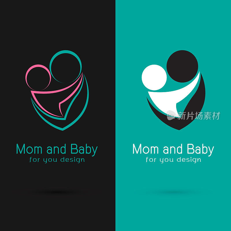 向量的母亲和婴儿设计在黑色的背景和蓝色的背景