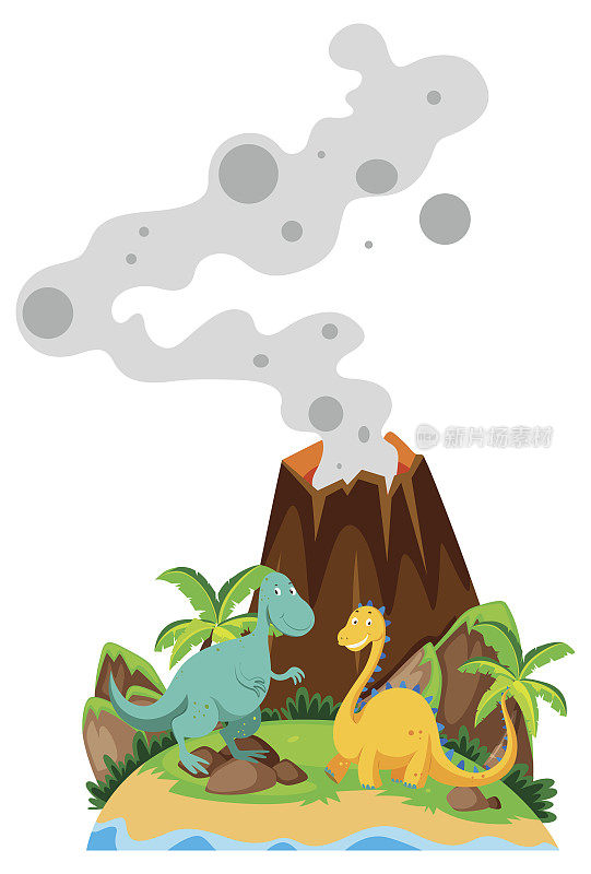 两只恐龙在火山底部