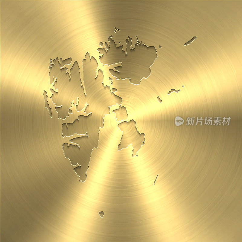 斯瓦尔巴特群岛地图上的金色背景-圆形拉丝金属纹理