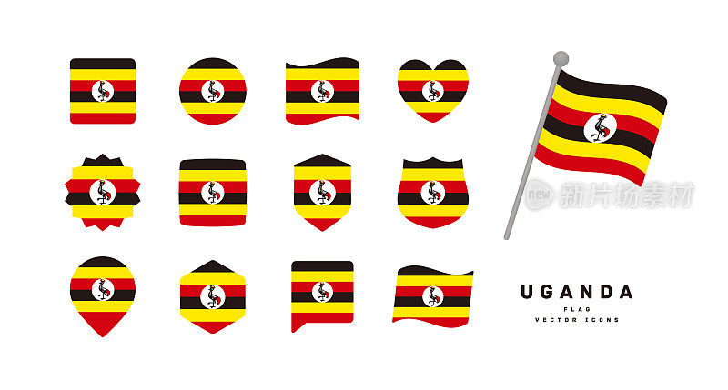乌干达国旗图标集矢量插图