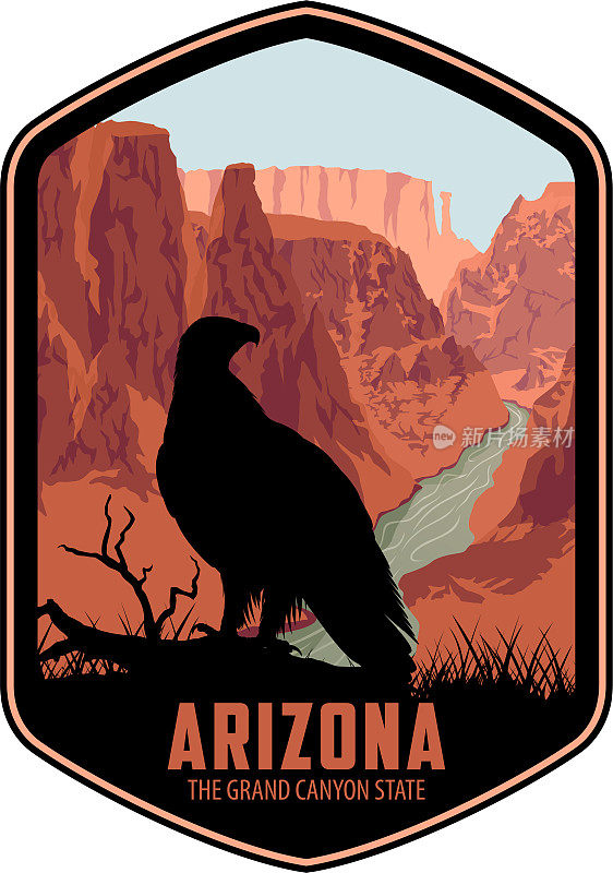 亚利桑那州矢量标签与秃鹰在大峡谷
