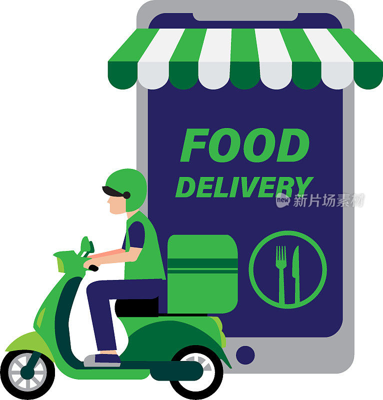 食品在线配送服务的摩托车横幅