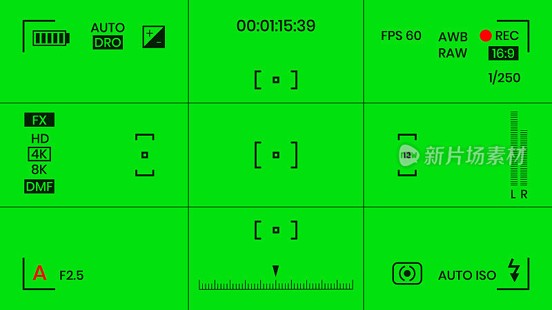 绿色彩色色度键相机rec帧取景器叠加背景屏幕平面风格设计矢量插图。