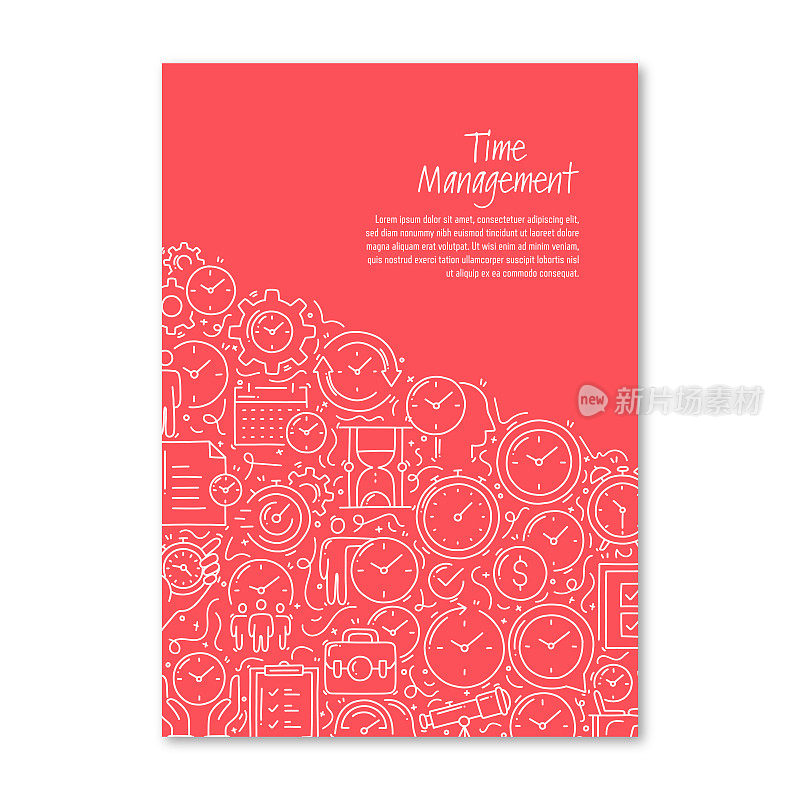 时间管理相关对象和元素。手绘矢量涂鸦插图集合。海报，封面模板与不同的时间管理对象