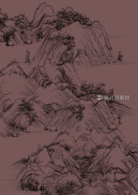 彩色中国山水画插图,山水画