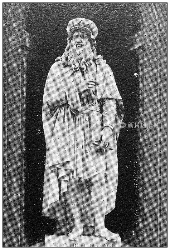佛罗伦萨和托斯卡纳的古董旅行照片:列奥纳多·达·芬奇雕像