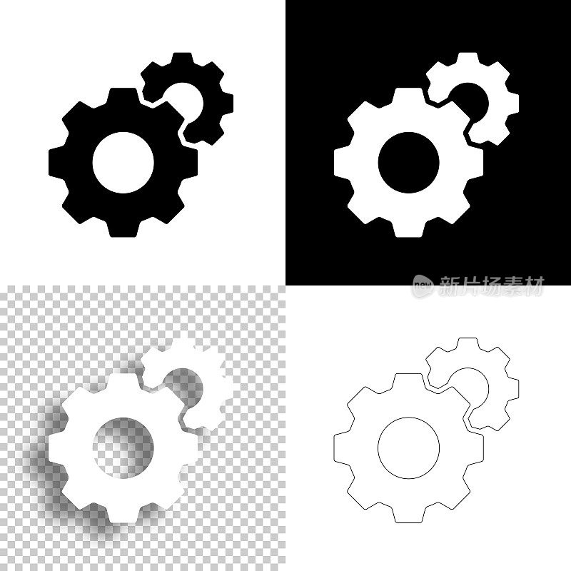 设置-齿轮。图标设计。空白，白色和黑色背景-线图标