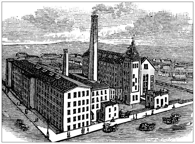 古董插图美国，马萨诸塞州的地标和公司:霍利奥克，斯金纳制造公司。